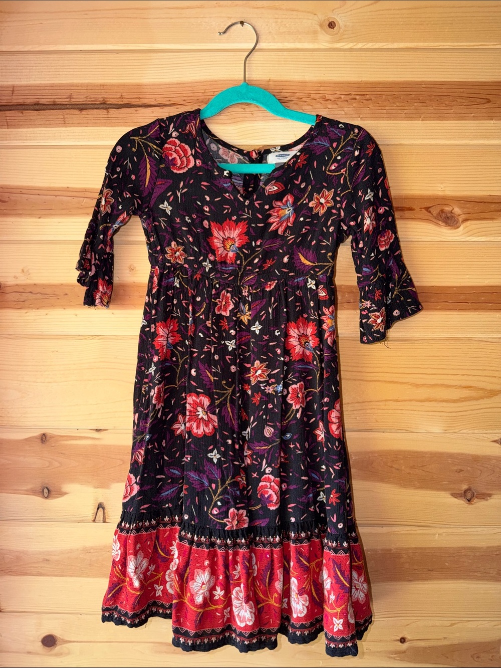 Old Navy Black Floral Dress with Red and Purple Accents